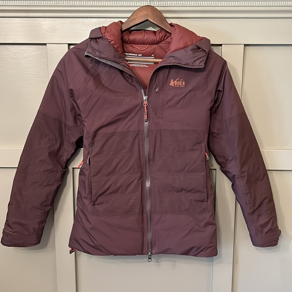 REI Co-Op Stormhenge 850 Down Hybrid Peak Hooded Zip Puffer Jacket Size XS